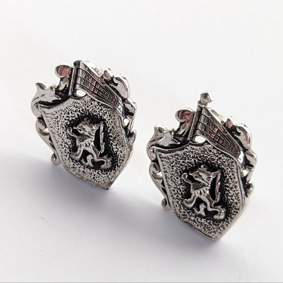 Vintage Swank Silver Tone Coat of Arms Crest Cuff Links - Picture 3 of 4